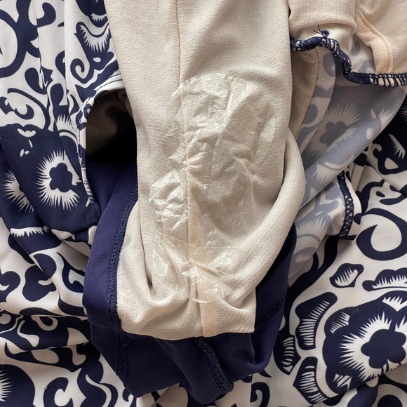 Blue White Pattern Modest One-piece Bathing Suit Swimsuit Size 8 - Picture 8 of 8